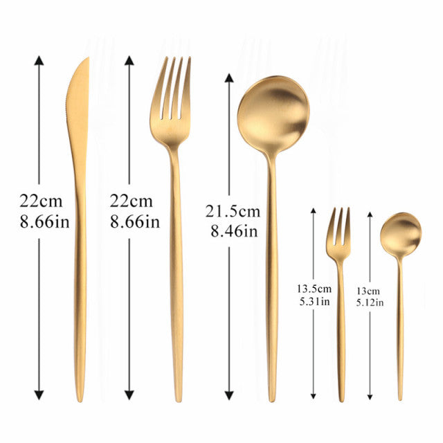 Modern Minimalist Stainless Steel Cutlery Set in Black, Gold, Rose Gold, and Silver
