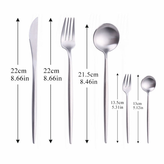 Modern Minimalist Stainless Steel Cutlery Set in Black, Gold, Rose Gold, and Silver