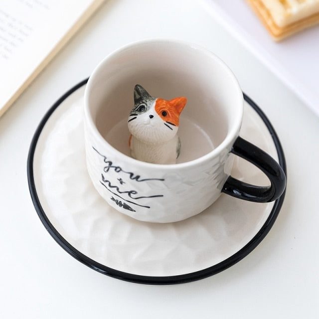 Ceramic Cat Mug with Hidden Kitten Design