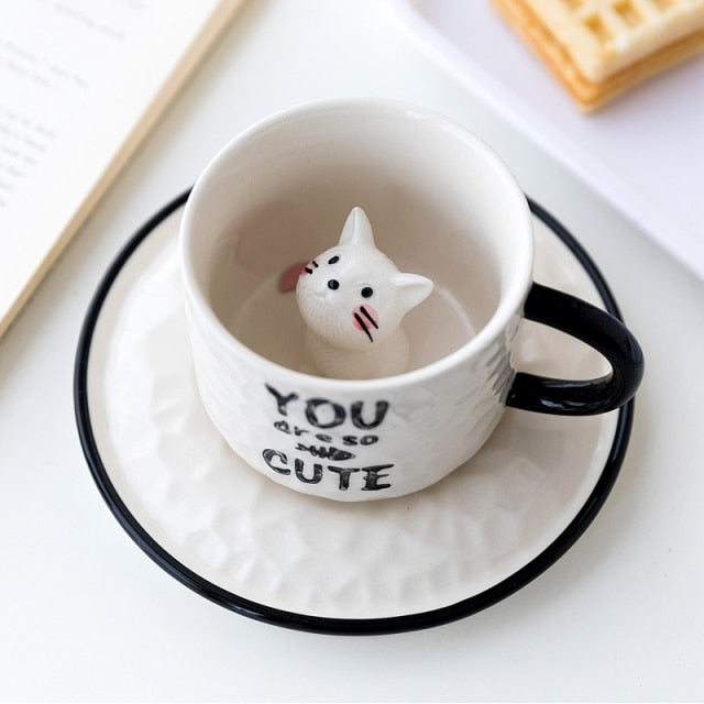 Ceramic Cat Mug with Hidden Kitten Design
