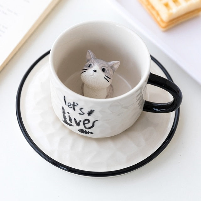 Ceramic Cat Mug with Hidden Kitten Design