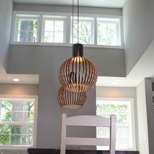 Handcrafted Wooden Pendant Lamp - Adjustable Height, Artisanal Design