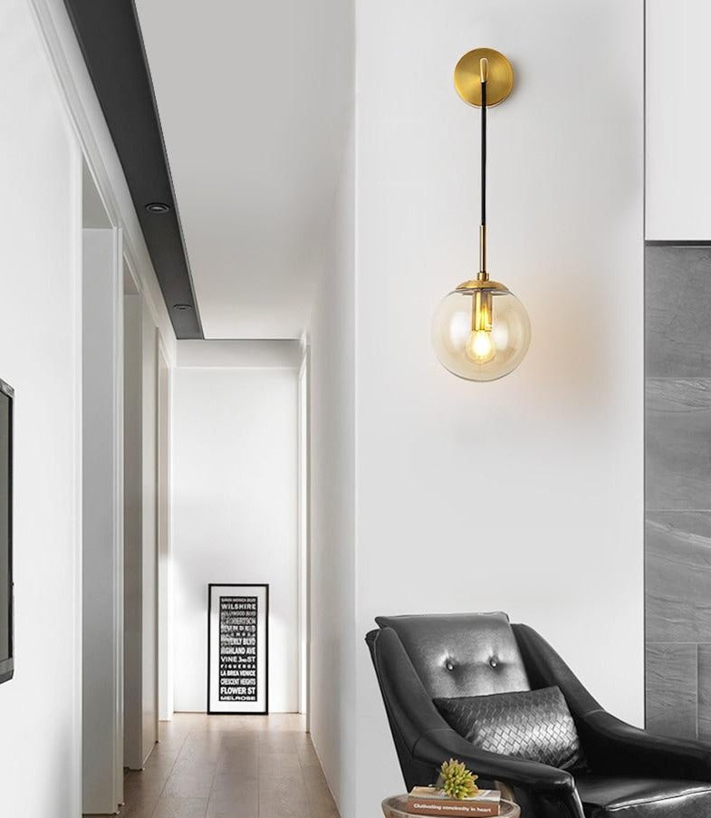 Stella Contemporary Hanging Wall Light - Brass and Glass