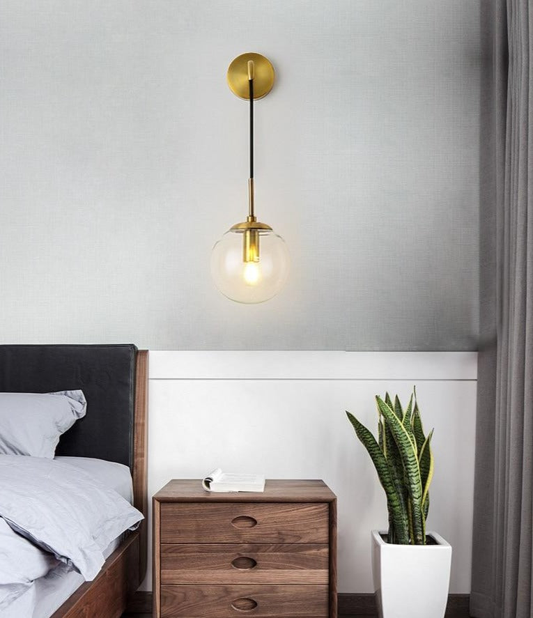 Stella Contemporary Hanging Wall Light - Brass and Glass
