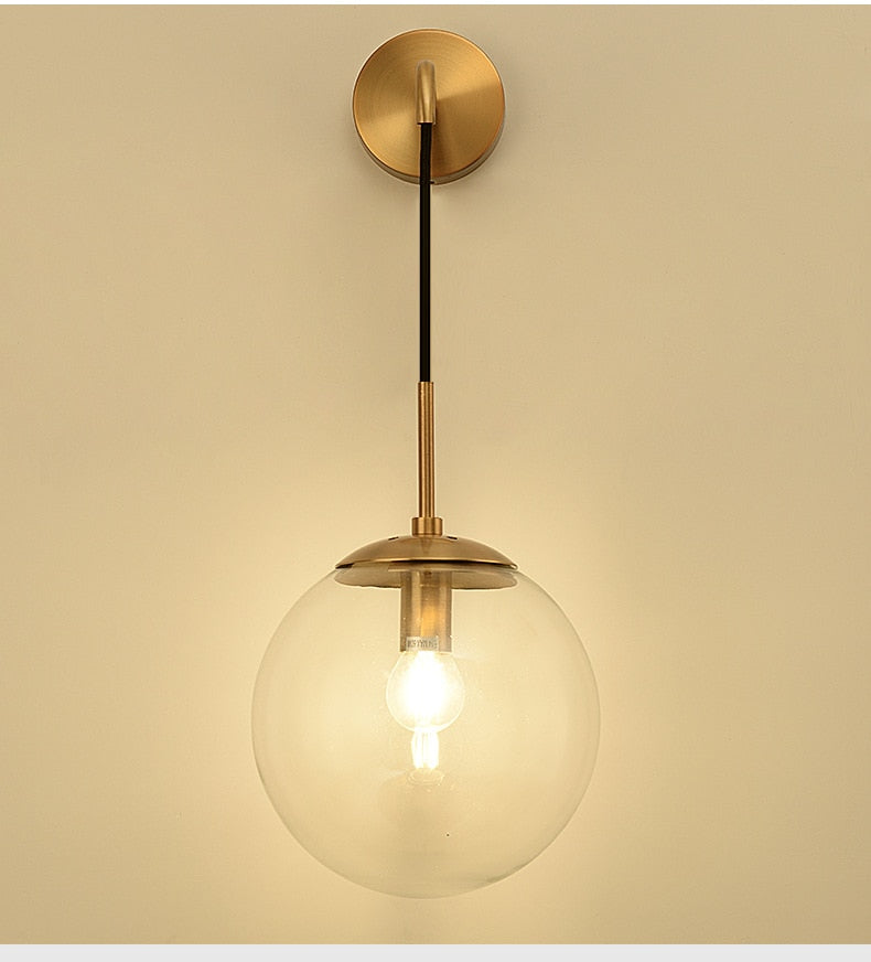Stella Contemporary Hanging Wall Light - Brass and Glass