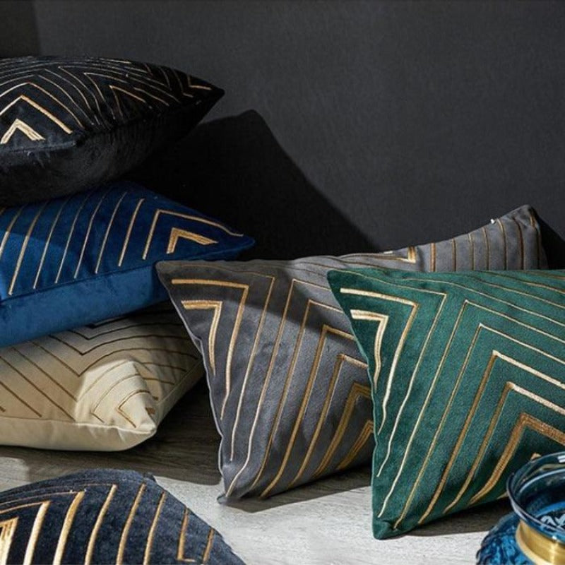 Gilded Luxury Velvet Pillow Cover with Gold Embroidery