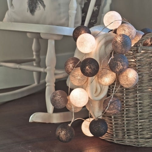 LED Cotton Ball String Lights - 20 Warm White Spheres