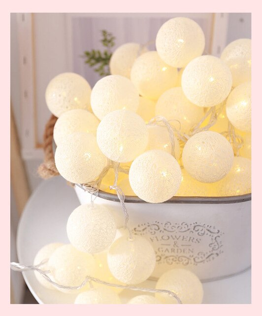 LED Cotton Ball String Lights - 20 Warm White Spheres
