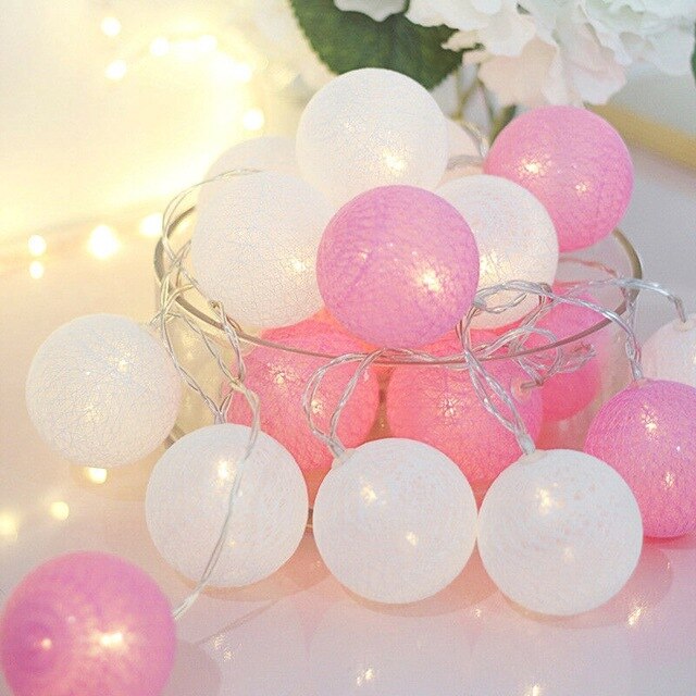 LED Cotton Ball String Lights - 20 Warm White Spheres