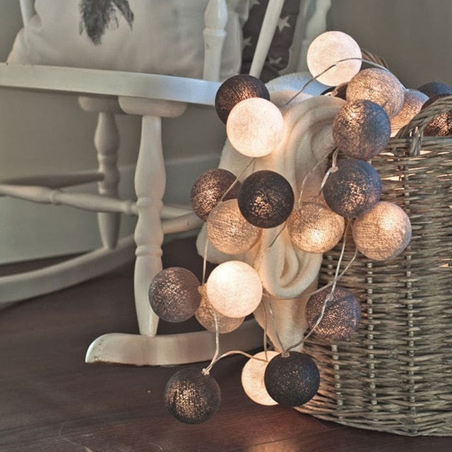 Cotton Ball String Lights with Warm Glow - Multiple Colors and Lengths