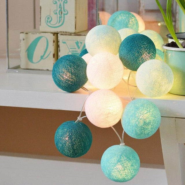 Cotton Ball String Lights - Warm Glow Decorative Garland in Various Colors