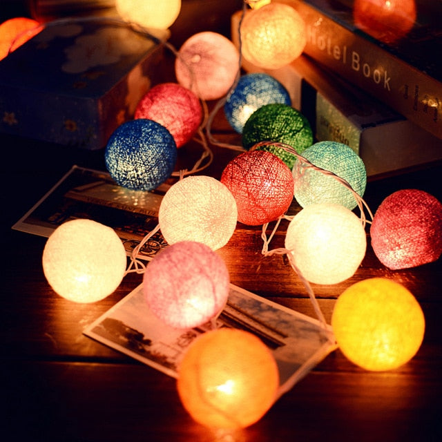 Cotton Ball String Lights with Warm Glow - Multiple Colors and Lengths