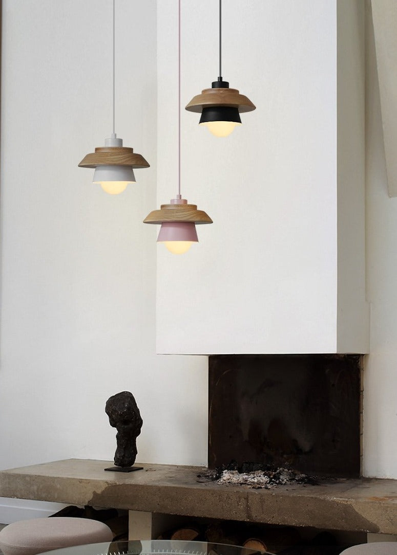 Nordic Wooden Pendant Light with Aluminum Shade