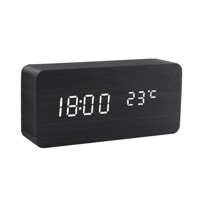Wooden Cube LED Alarm Clock with USB Charging