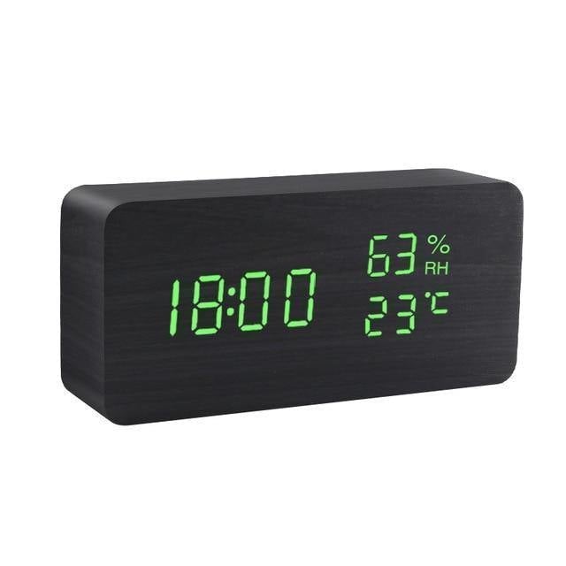 Wooden Cube LED Alarm Clock with USB Charging
