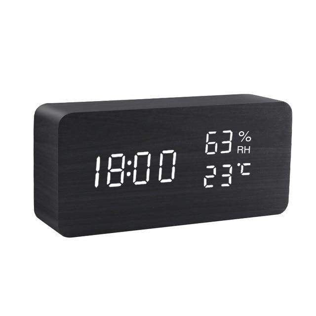 Wooden Cube LED Alarm Clock with USB Charging