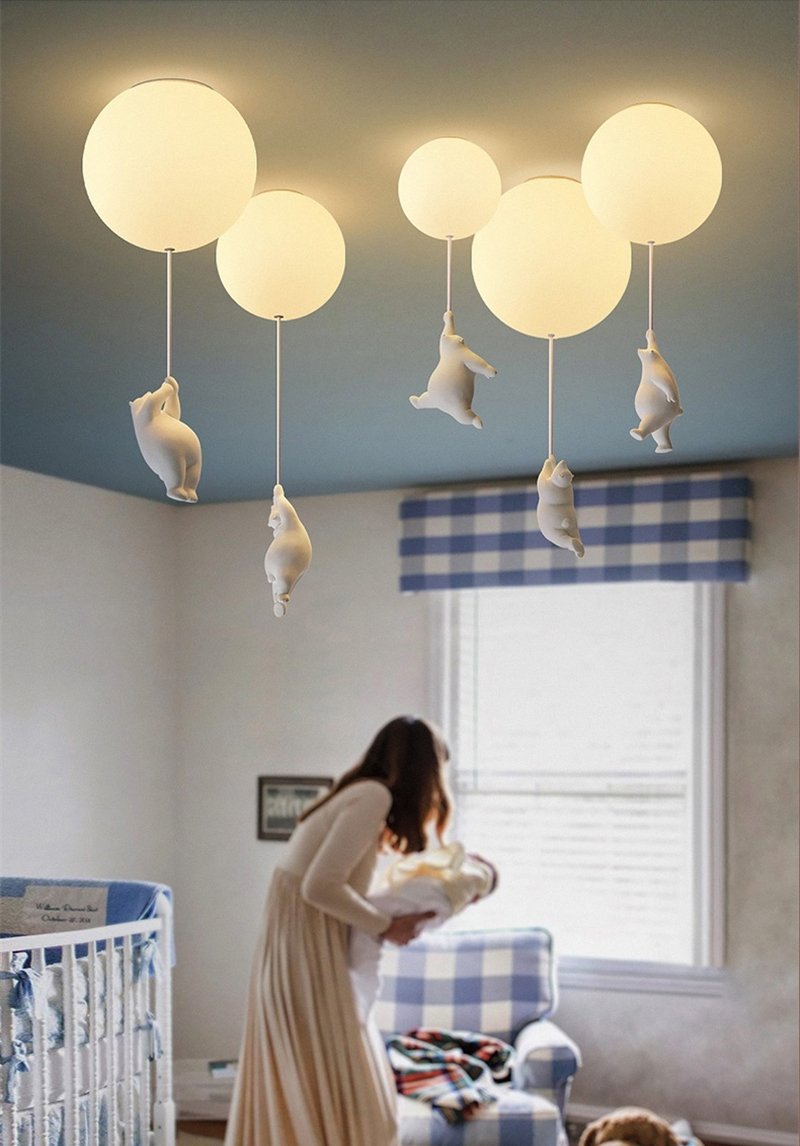 Funny Bear and Balloon Ceiling Lamp for Kids' Rooms