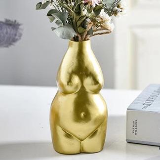 Venus Ceramic Bust Vase in Beige and Gold