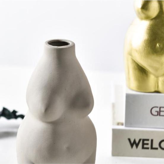 Venus Ceramic Bust Vase in Beige and Gold