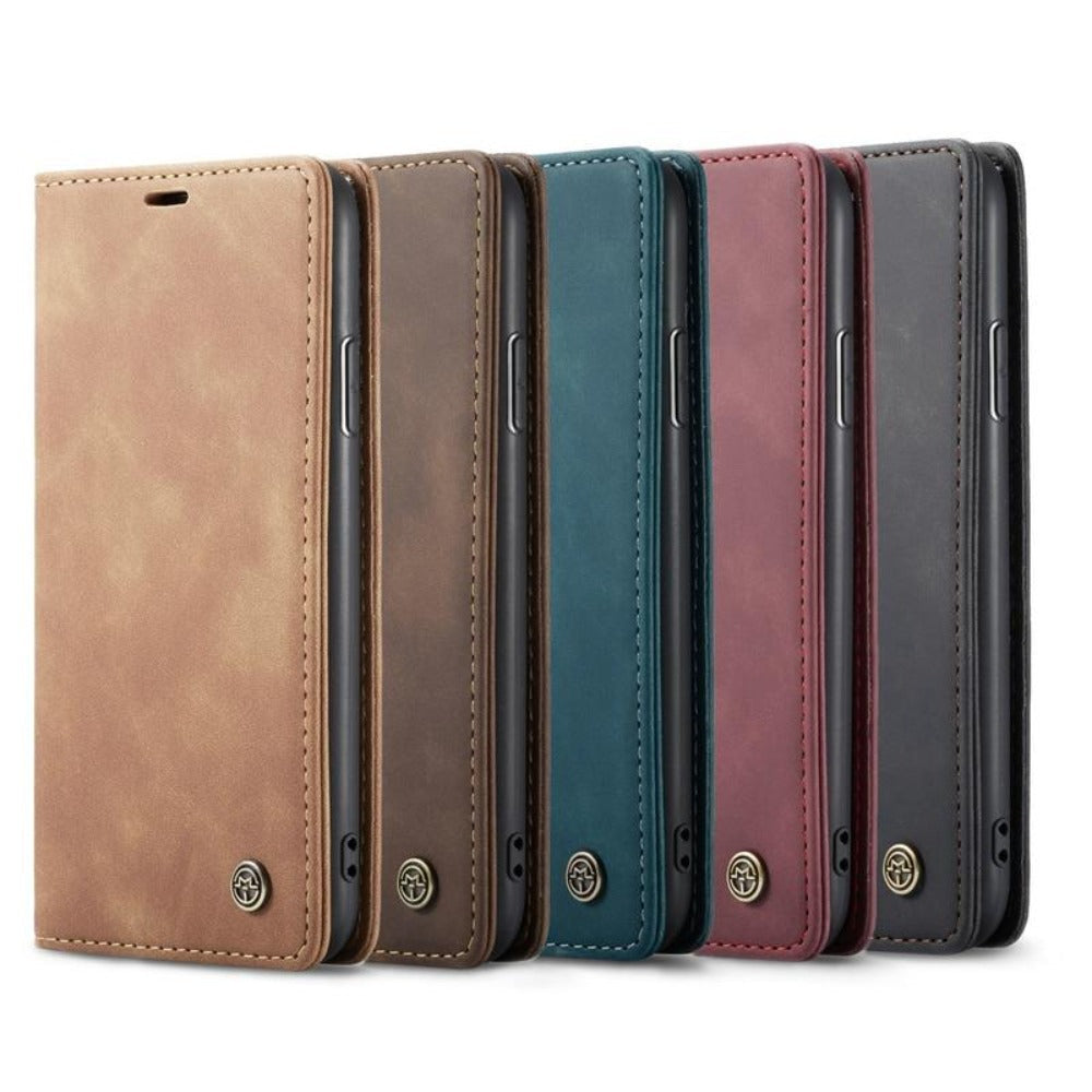 Vegan Leather Magnetic Flip Wallet Case for iPhone 15 Series