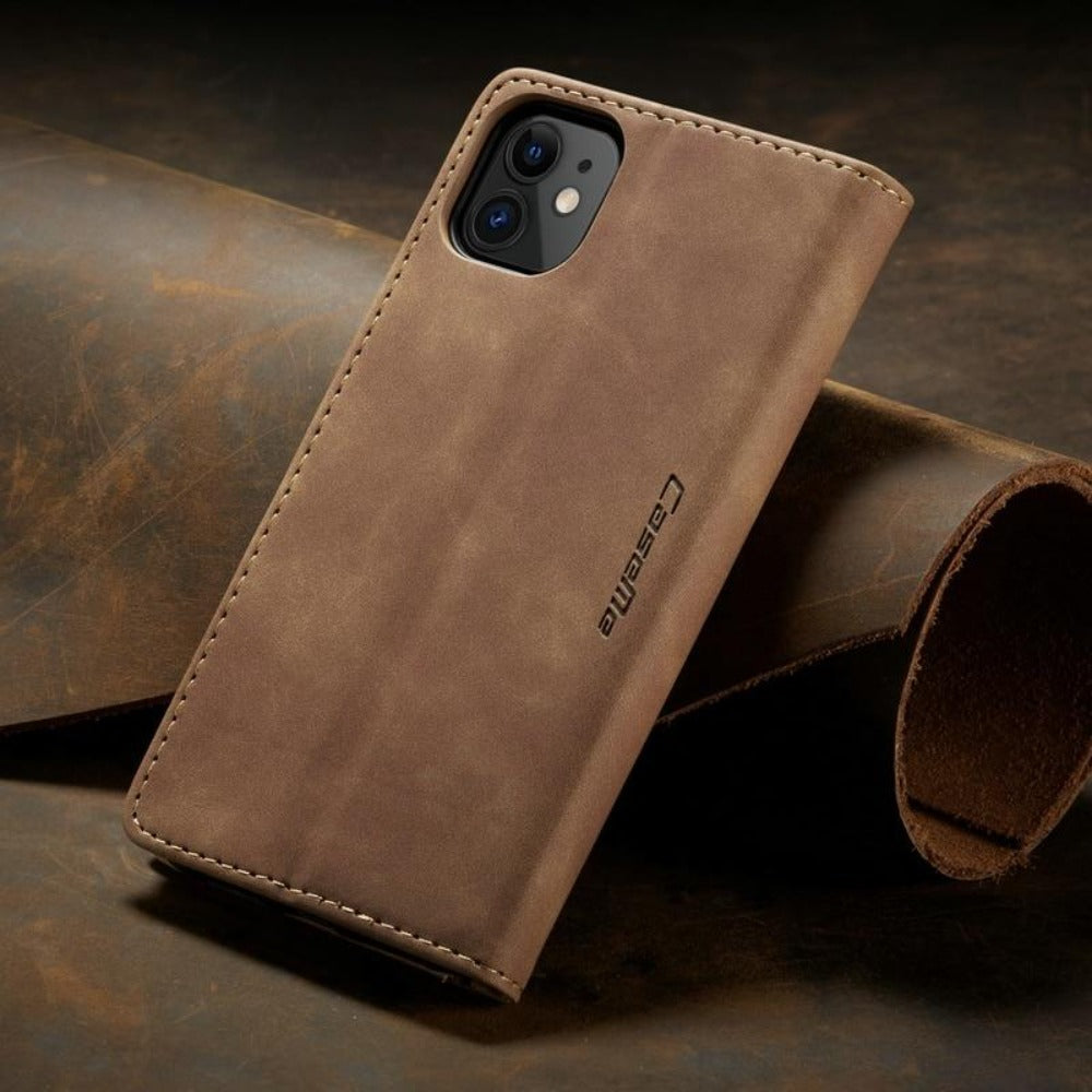 Vegan Leather Magnetic Flip Wallet Case for iPhone 15 Series