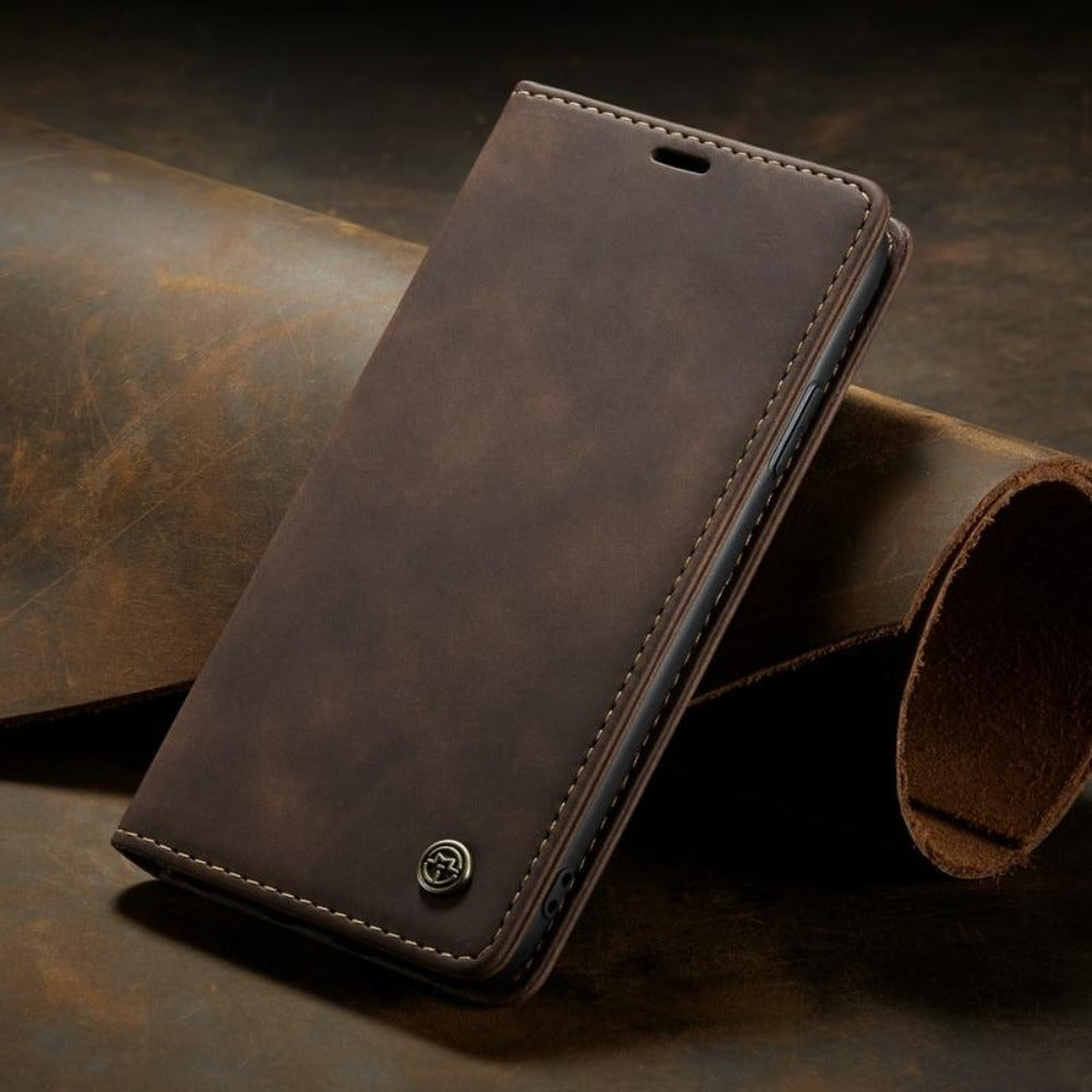 Vegan Leather Magnetic Flip Wallet Case for iPhone 15 Series