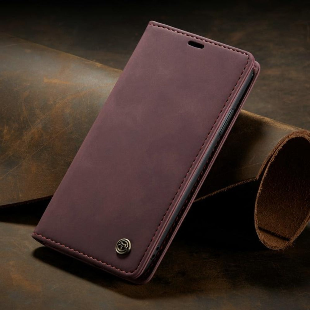 Vegan Leather Magnetic Flip Wallet Case for iPhone 15 Series