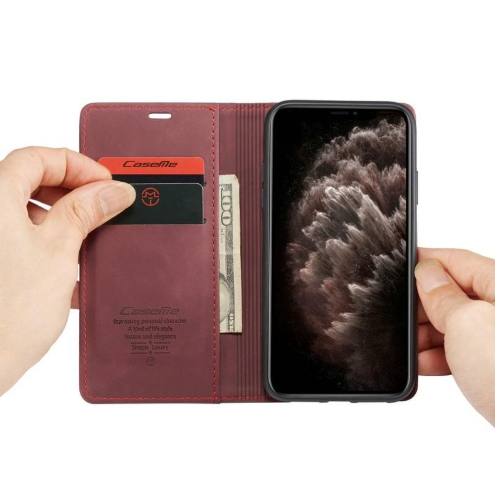 Vegan Leather Magnetic Flip Wallet Case for iPhone 15 Series