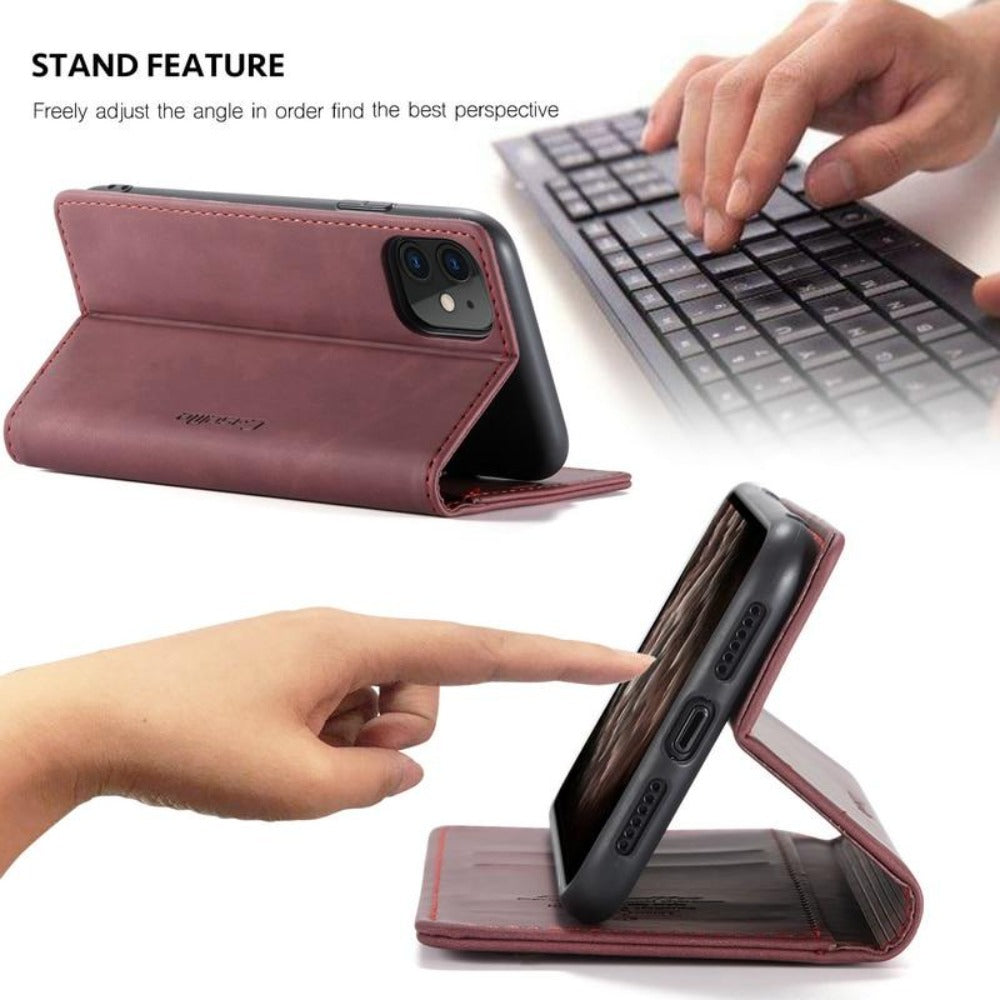 Vegan Leather Magnetic Flip Wallet Case for iPhone 15 Series