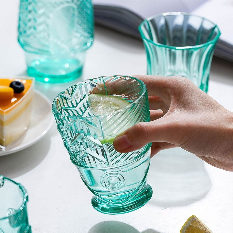 Colored Glass Koi Fish Mugs Set - Textured Aqua Drinkware