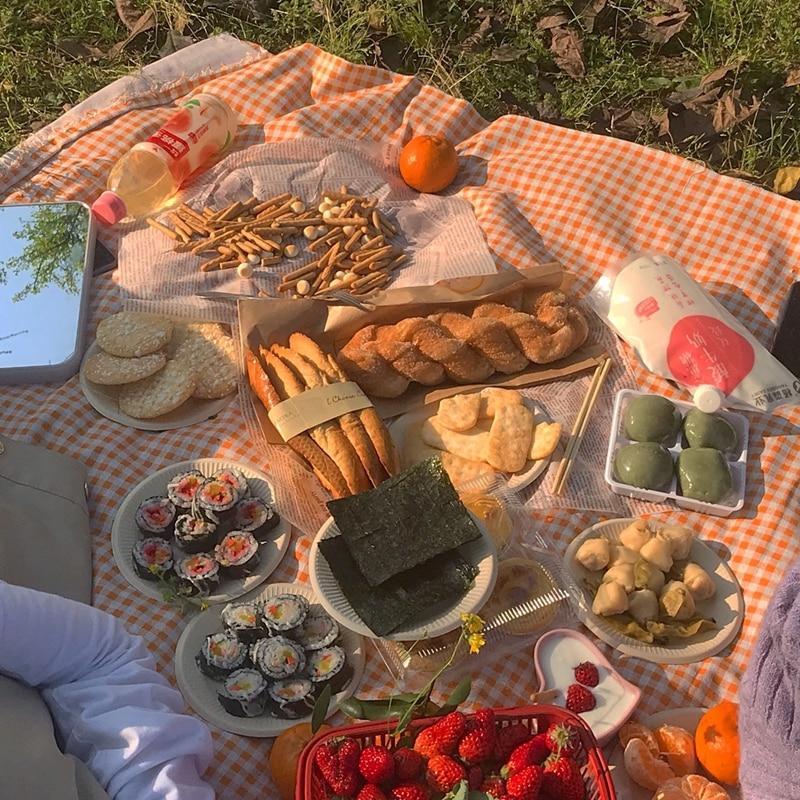 Clementine Gingham Picnic Blanket - Cotton Hemp Outdoor Blanket