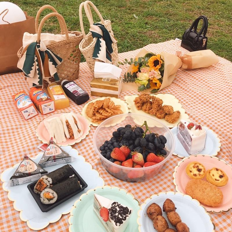 Clementine Gingham Picnic Blanket - Cotton Hemp Outdoor Blanket