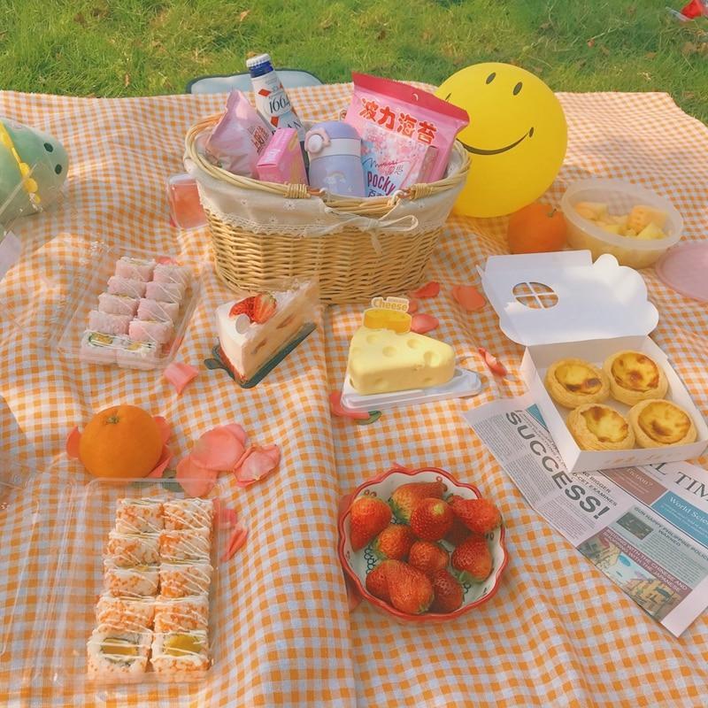 Clementine Gingham Picnic Blanket - Cotton Hemp Outdoor Blanket