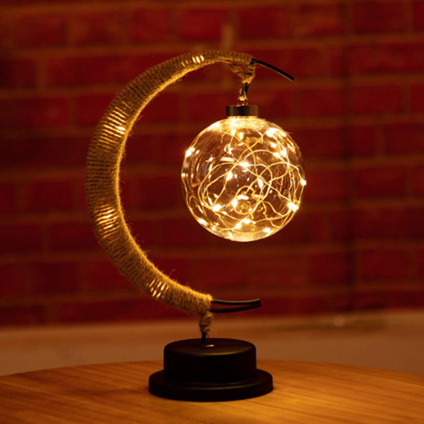 Half Moon LED Glass Globe Lamp with Jute Base