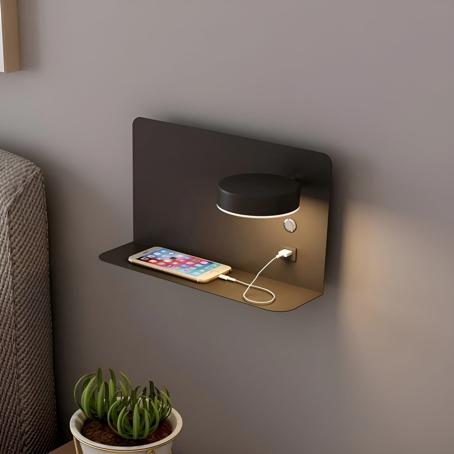 Rechargeable USB Wall Lamp with LED Lighting and Aluminum Finish
