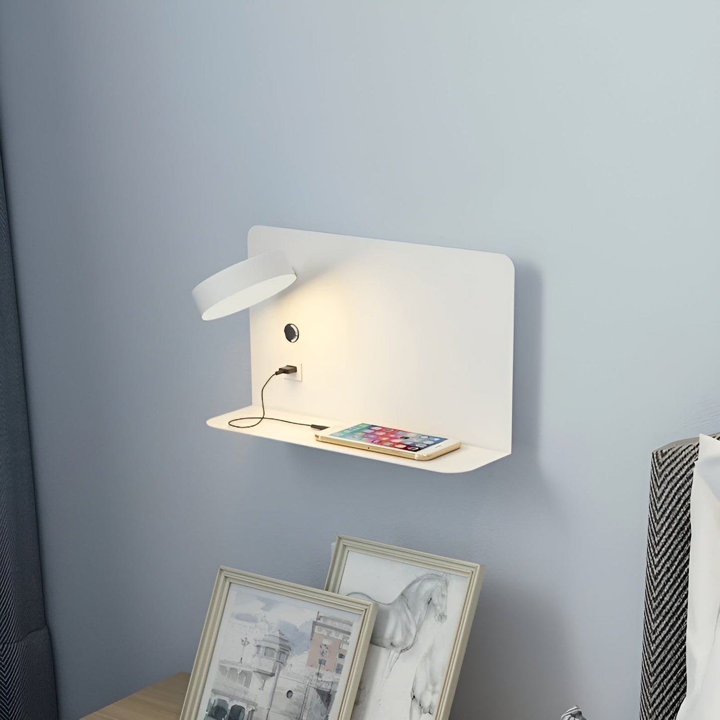 Rechargeable USB Wall Lamp with LED Lighting and Aluminum Finish