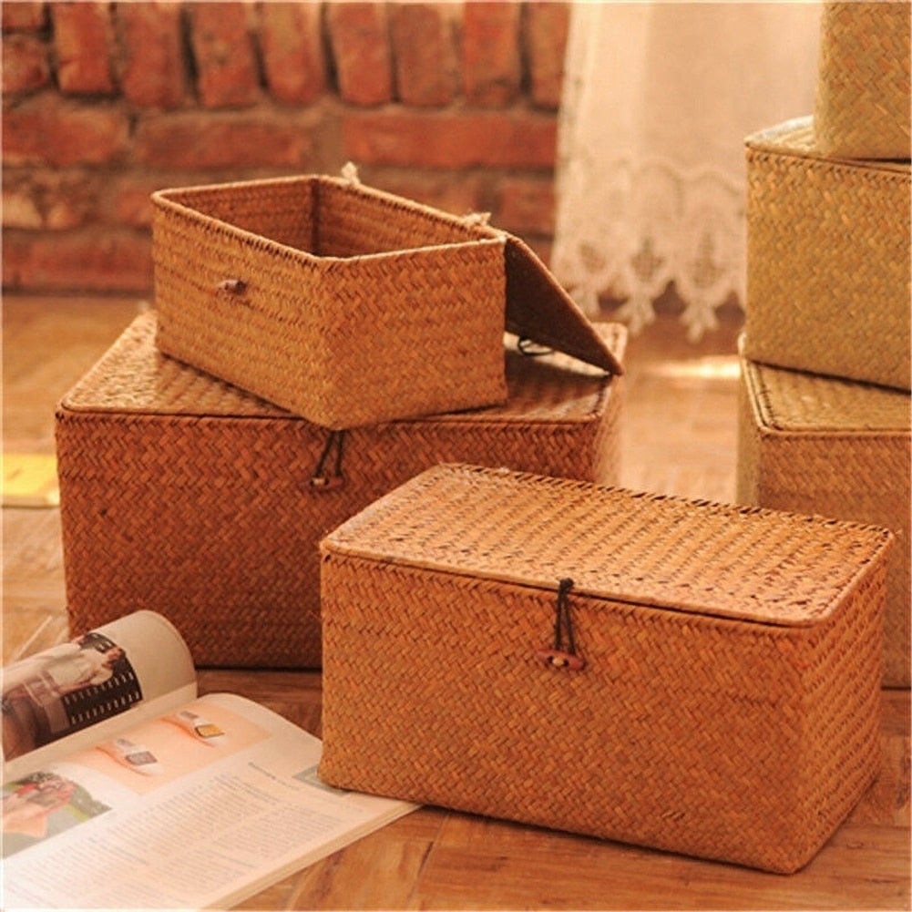Handwoven Seagrass Storage Box with Lid