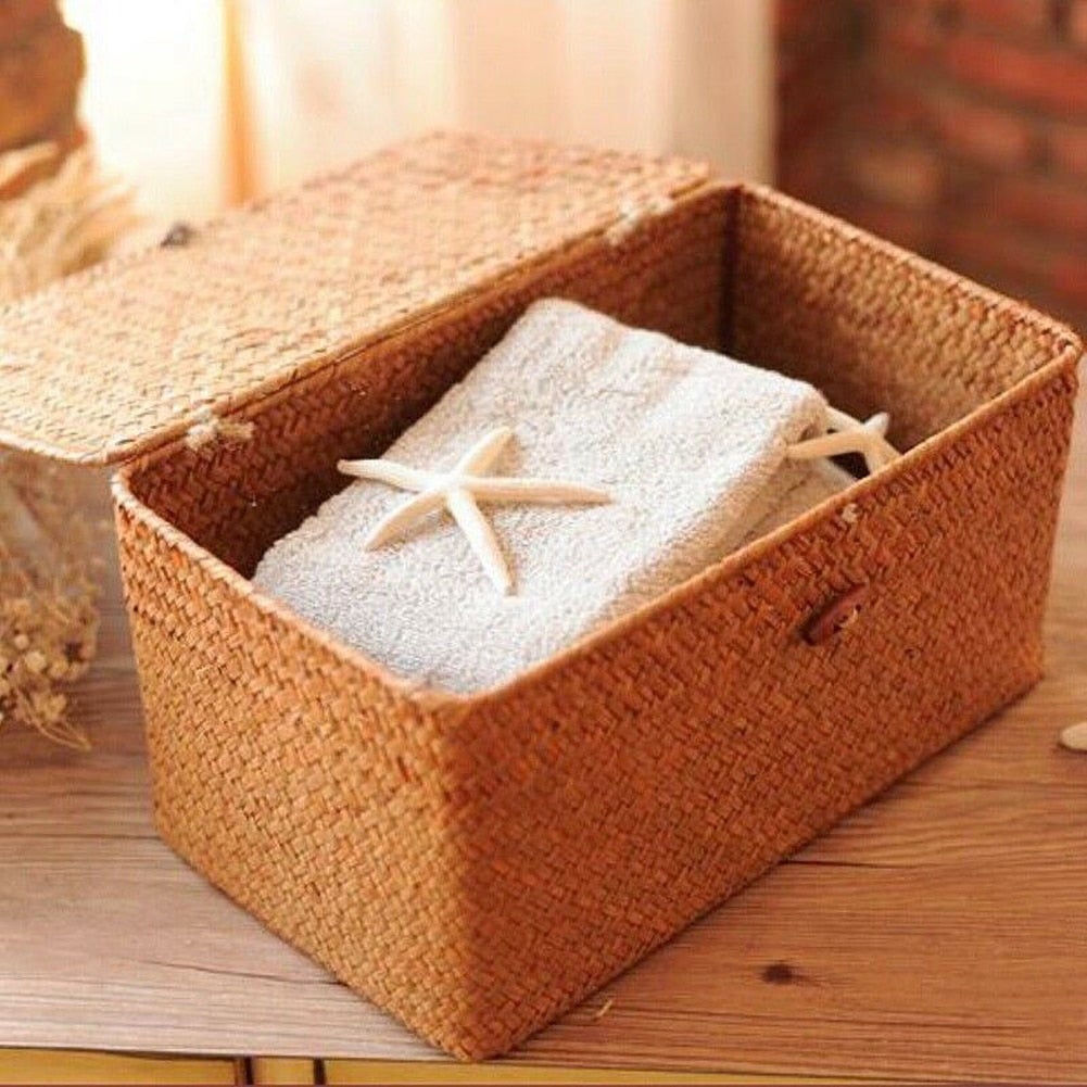 Handwoven Seagrass Storage Box with Lid