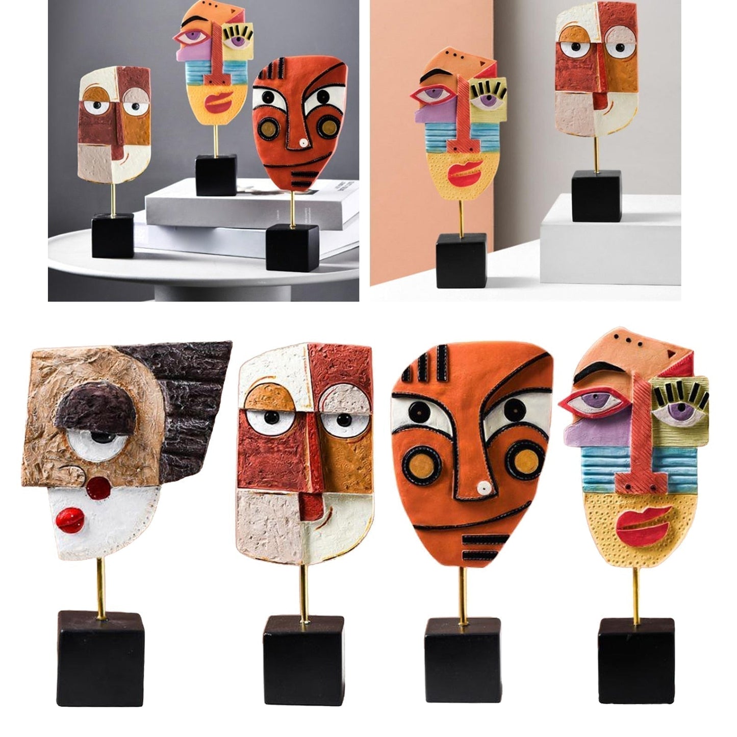 Abstract Pop Art Face Sculpture in Resin