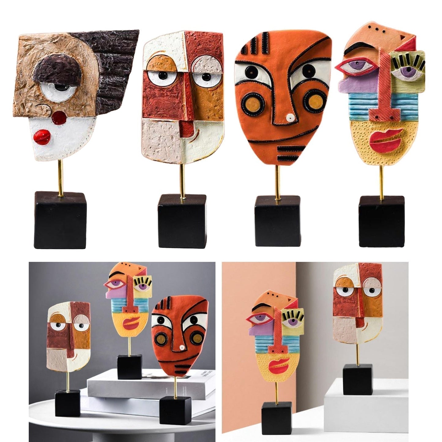 Abstract Pop Art Face Sculpture in Resin