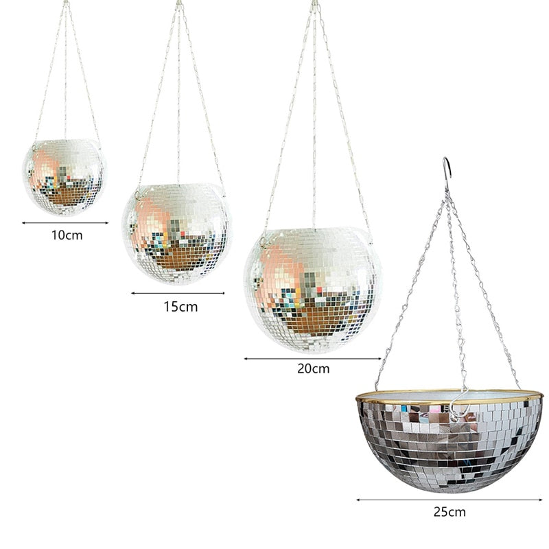 Disco Ball Hanging Planter with Reflective Tiles