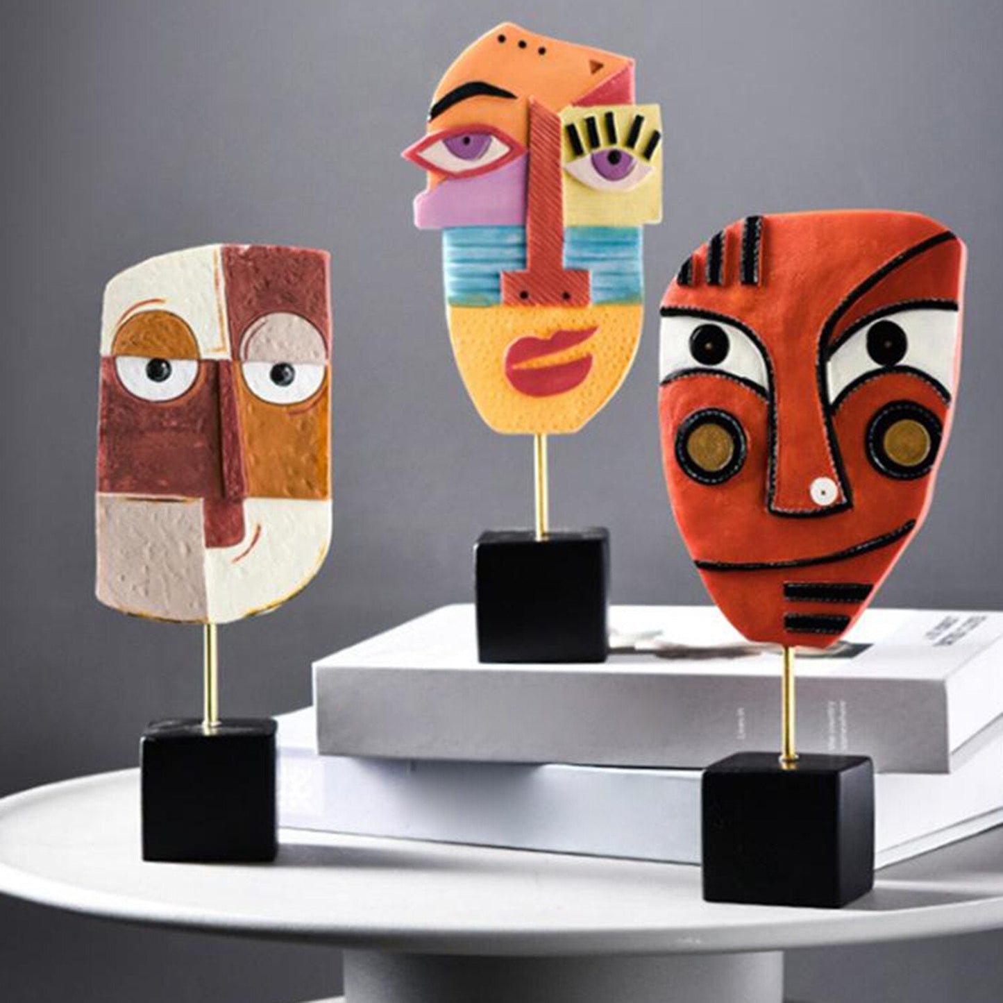 Abstract Pop Art Face Sculpture in Resin