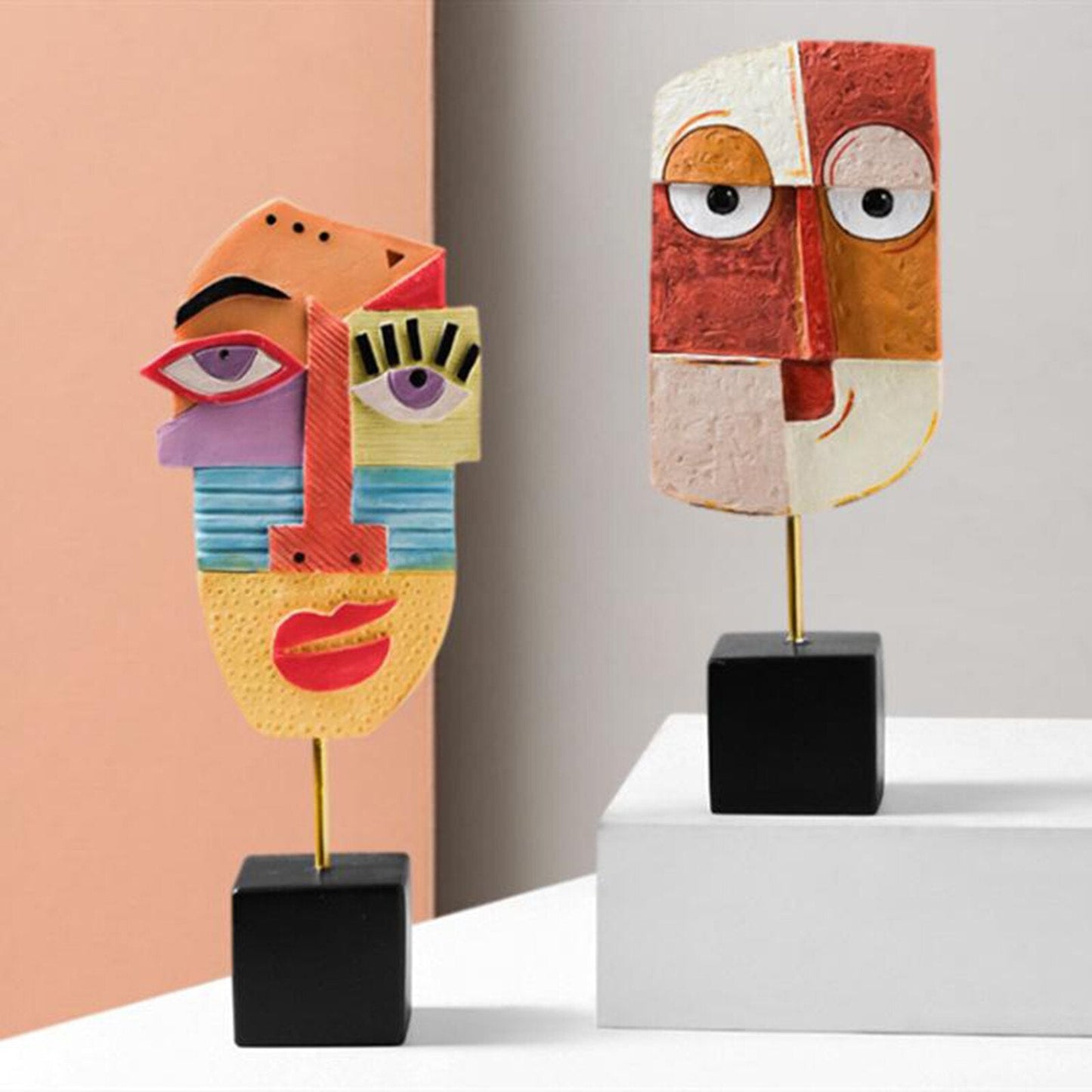 Abstract Pop Art Face Sculpture in Modern Resin