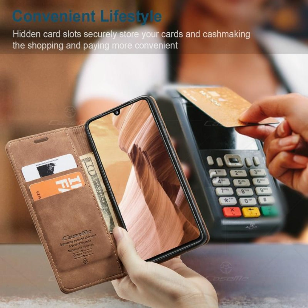 Vegan Leather Magnetic Flip Wallet Case for iPhone 15 Series