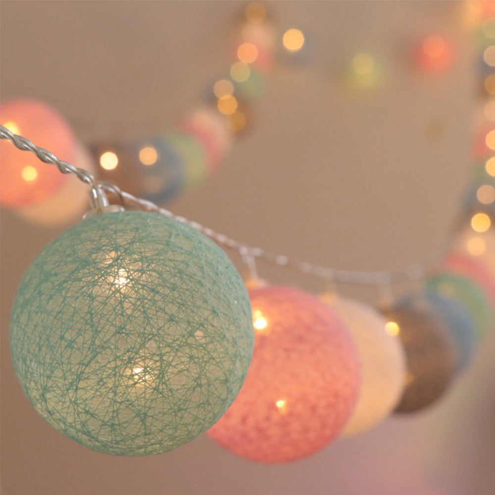 LED Cotton Ball String Lights - 20 Warm White Spheres
