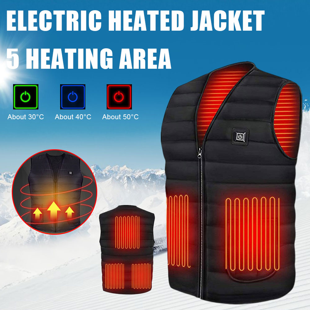 Electric Heated Cotton Vest with 5 Heating Zones and Adjustable Temperature Settings
