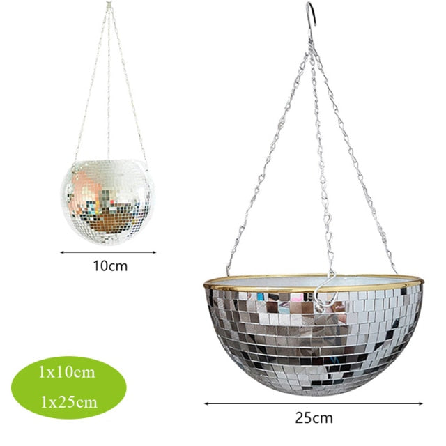 Disco Ball Hanging Planter with Reflective Tiles