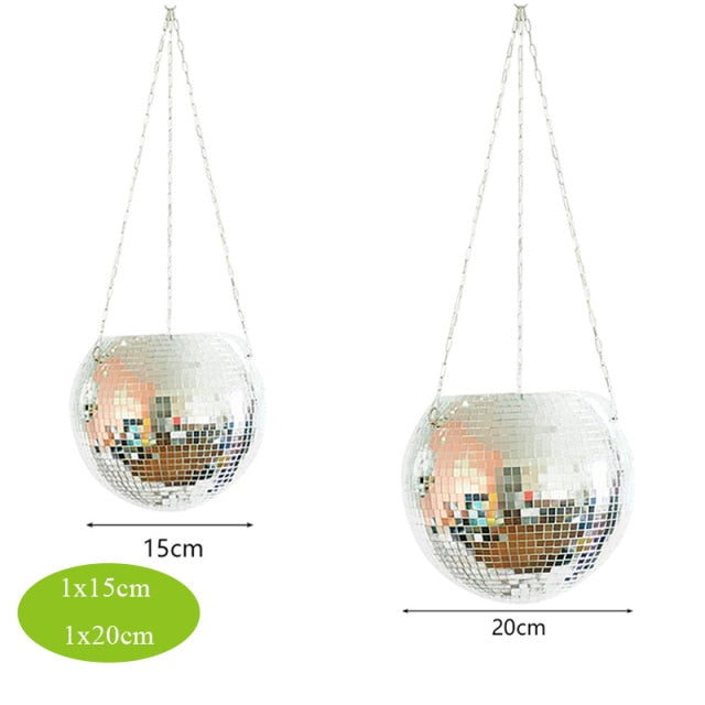 Disco Ball Hanging Planter with Reflective Tiles