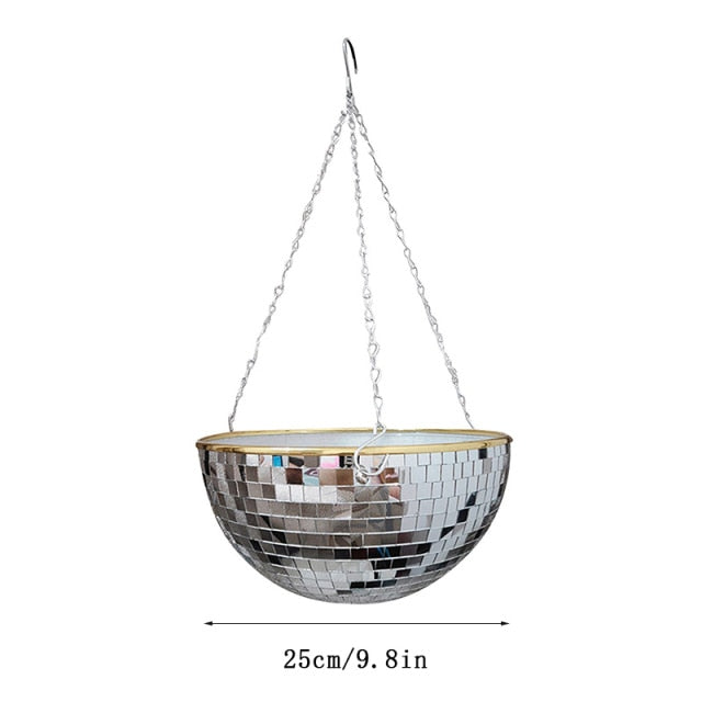 Disco Ball Hanging Planter with Reflective Tiles
