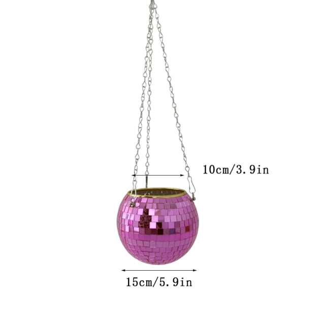 Disco Ball Hanging Planter with Reflective Tiles